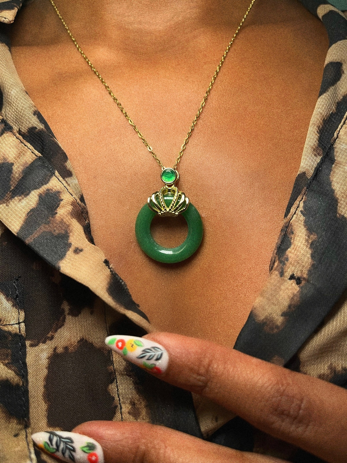 Crowned Jade Donut Necklace