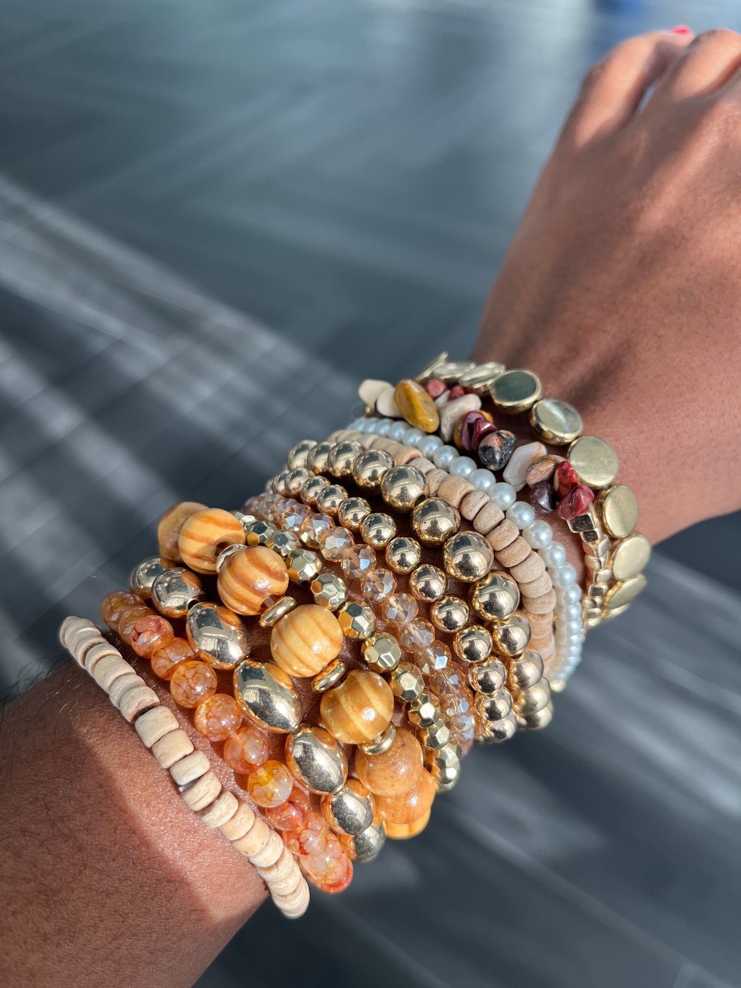 Sandy Bead Bracelet Stack