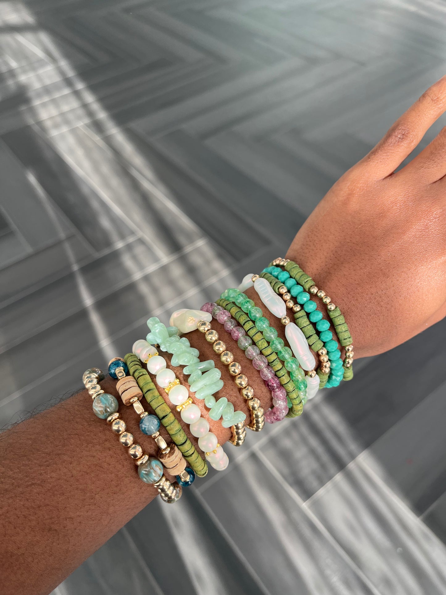 Aqua Bead Bracelet Stack