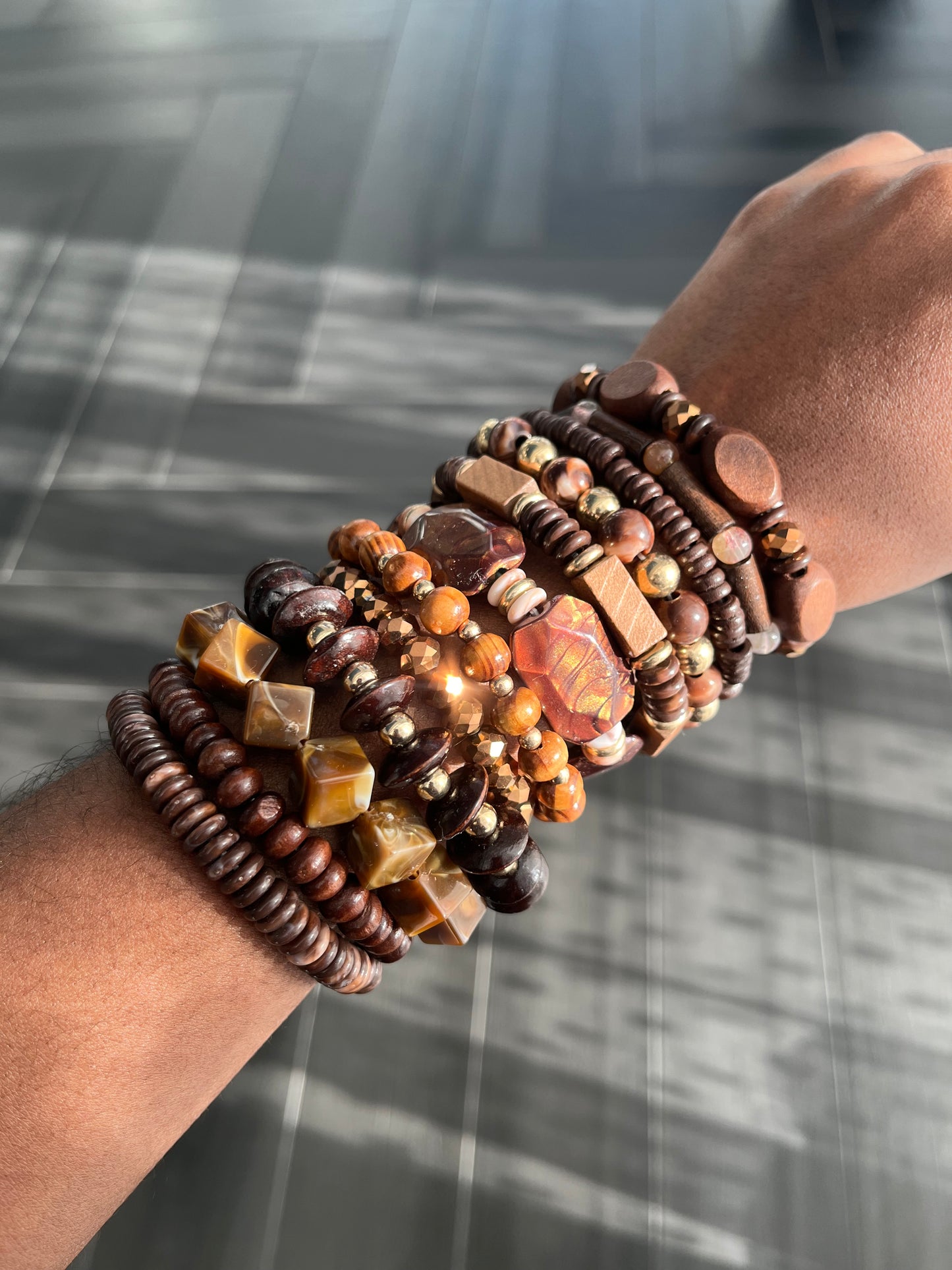 Coffee Bead Bracelet Stack