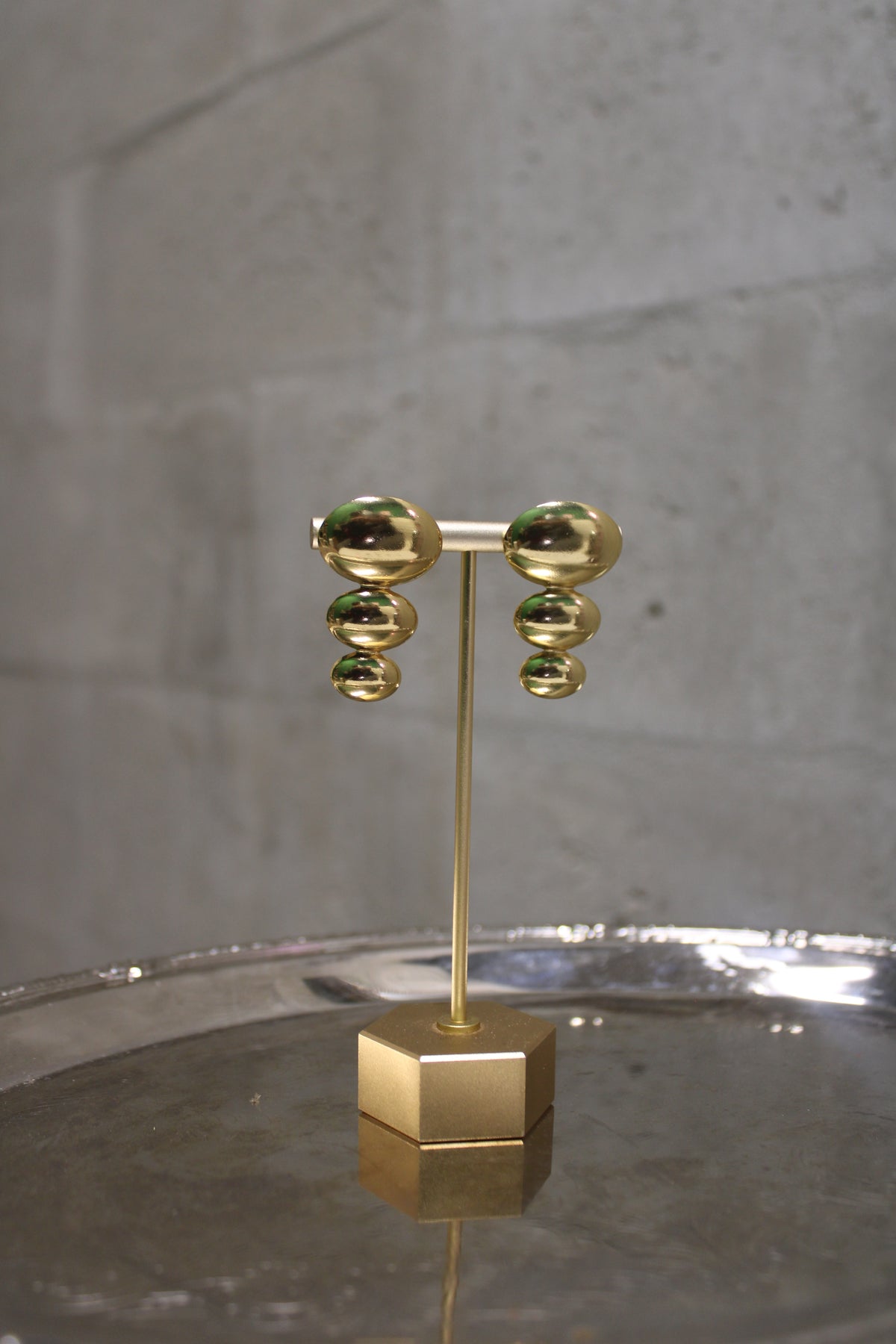 Gold Tri-Bean Earrings
