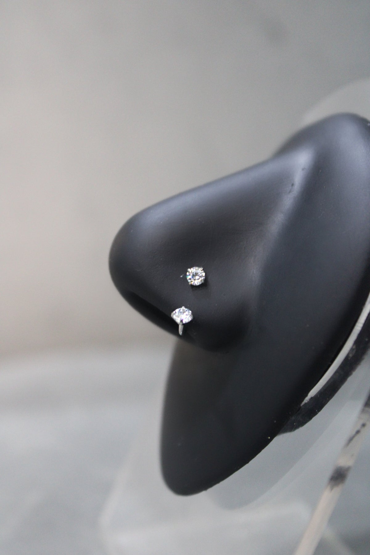Double Gem Horseshoe Nose Ring (Silver)