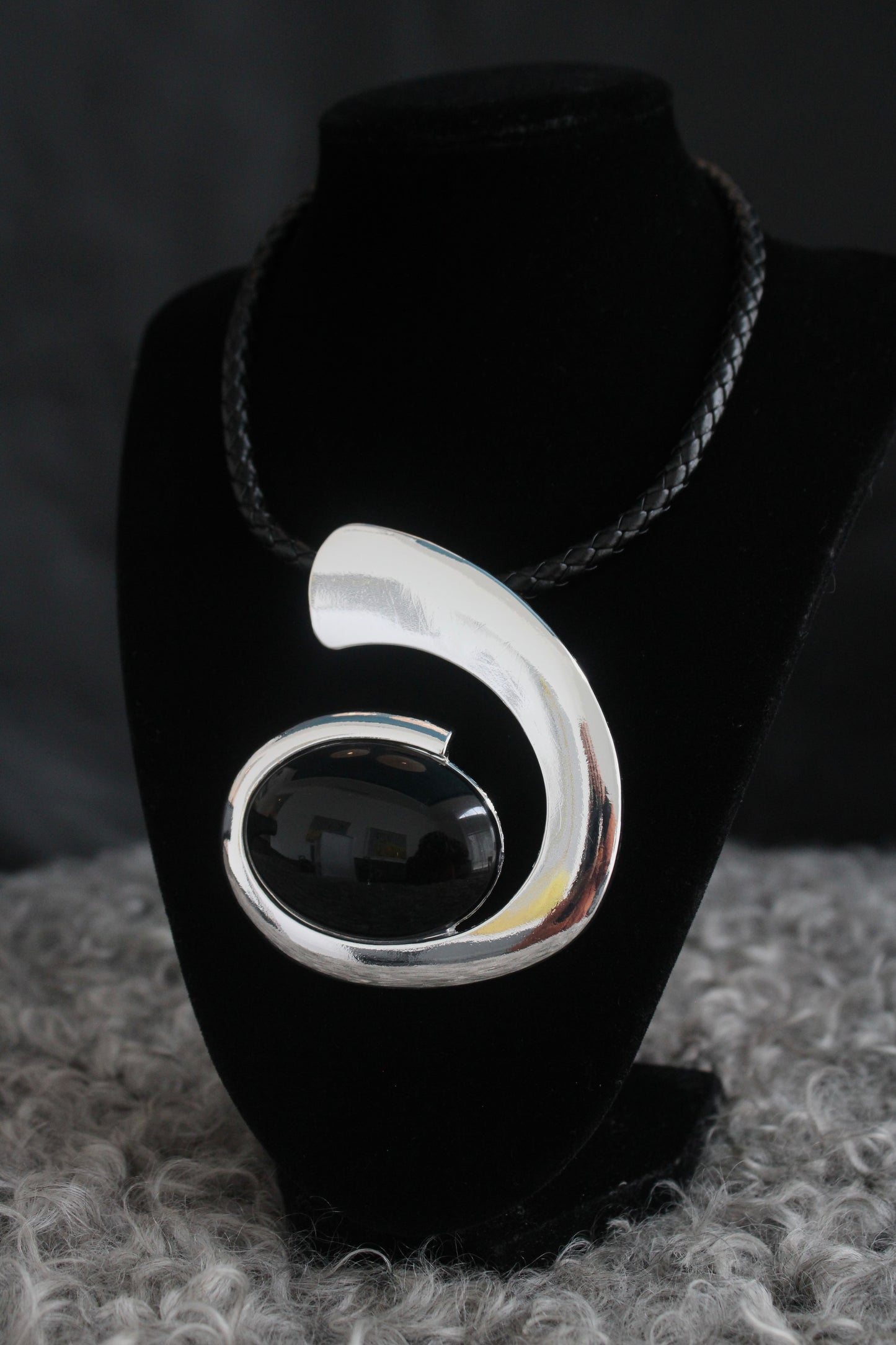 Silver Black Stone Necklace