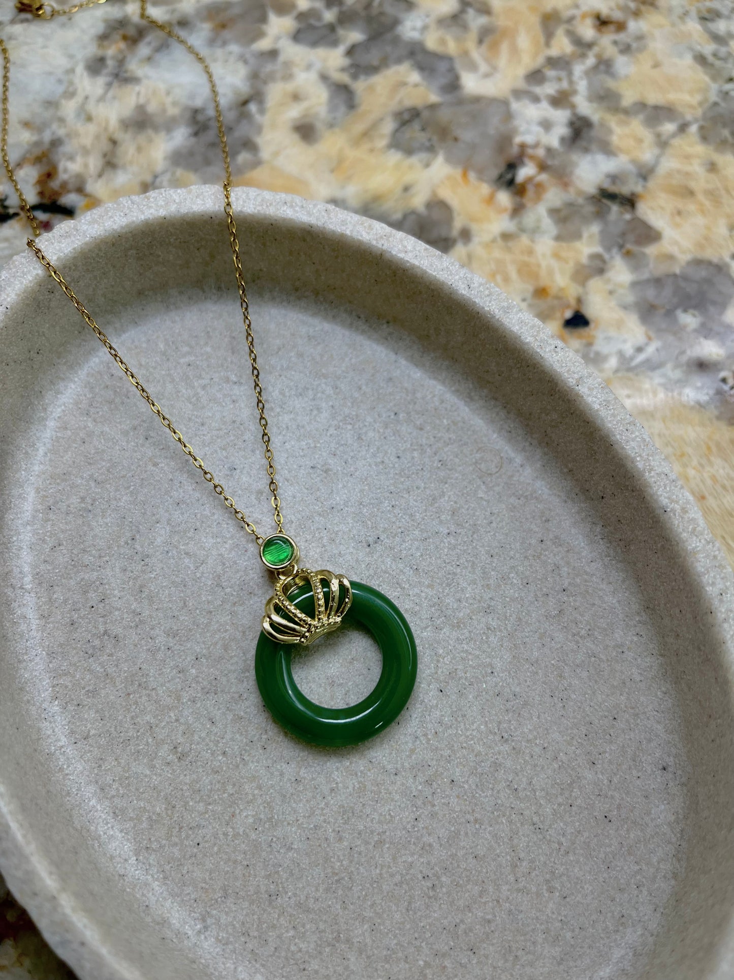 Crowned Jade Donut Necklace
