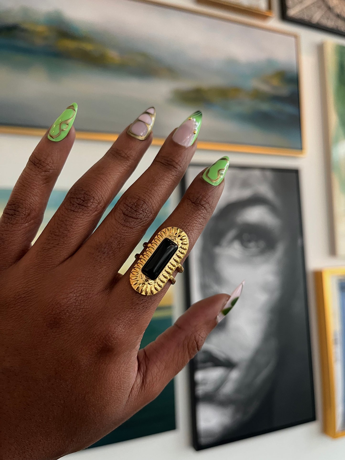 Gold Black Stone Ring