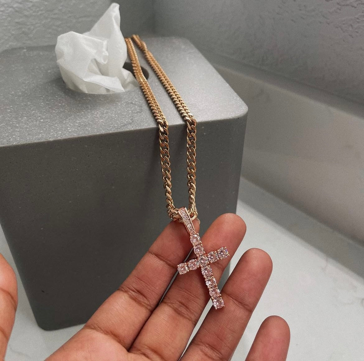 Pink Icy Cross Necklace