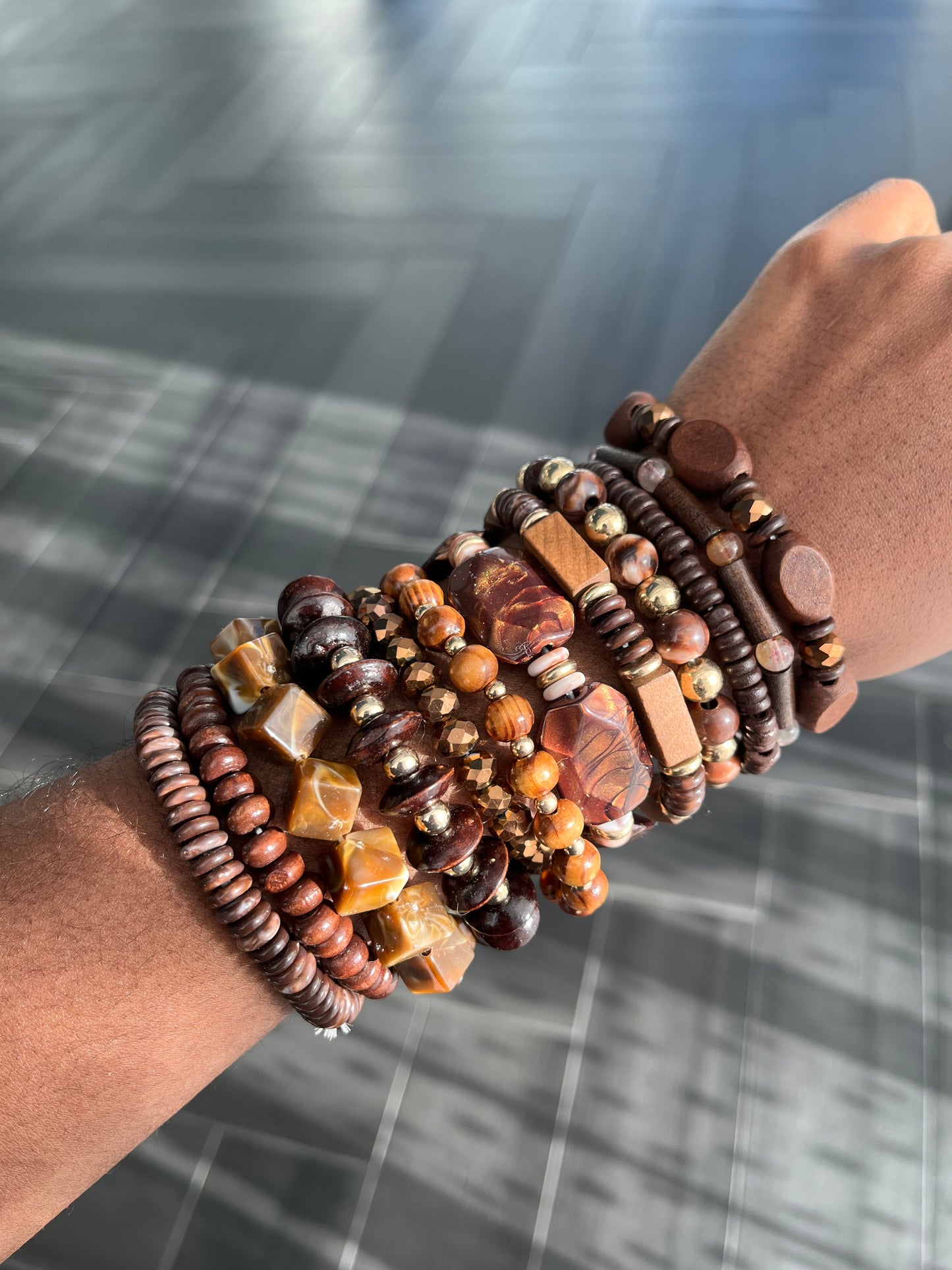 Coffee Bead Bracelet Stack