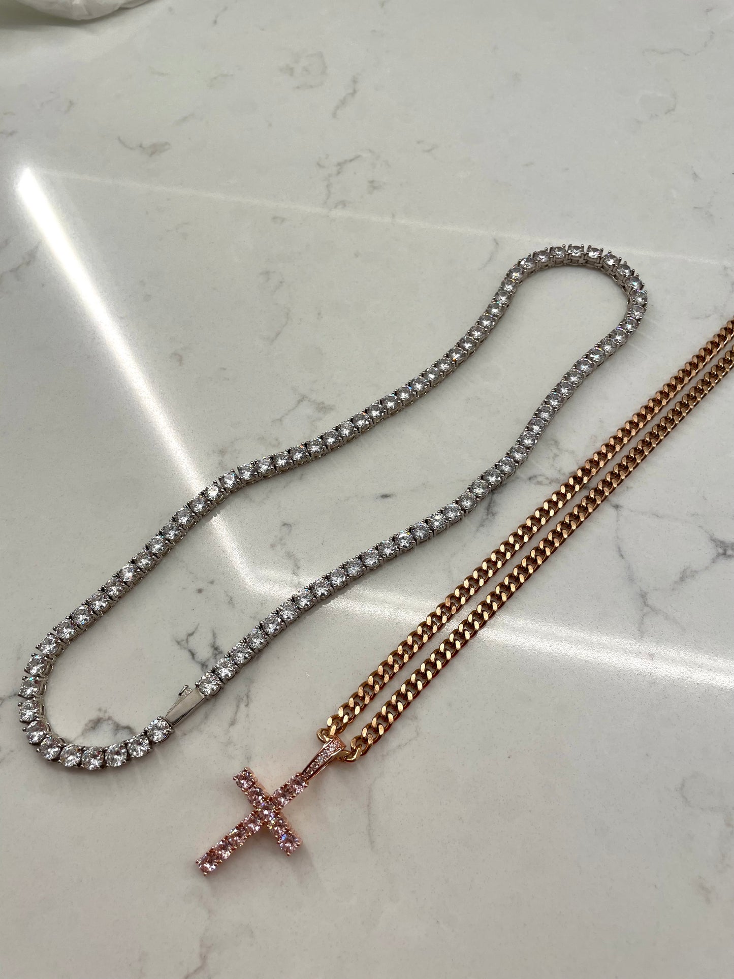 Pink Icy Cross Necklace