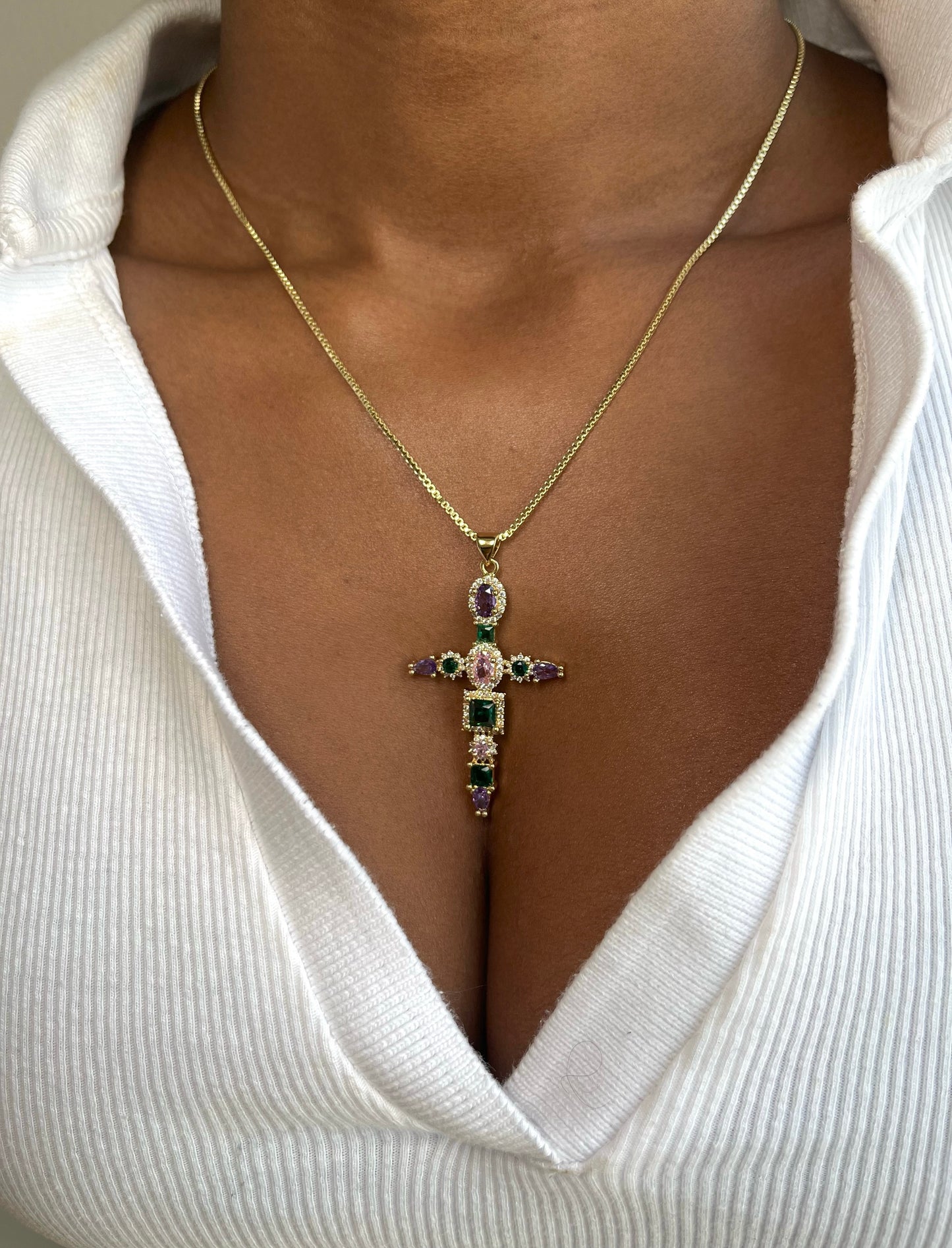 Icy Vintage Cross Necklace