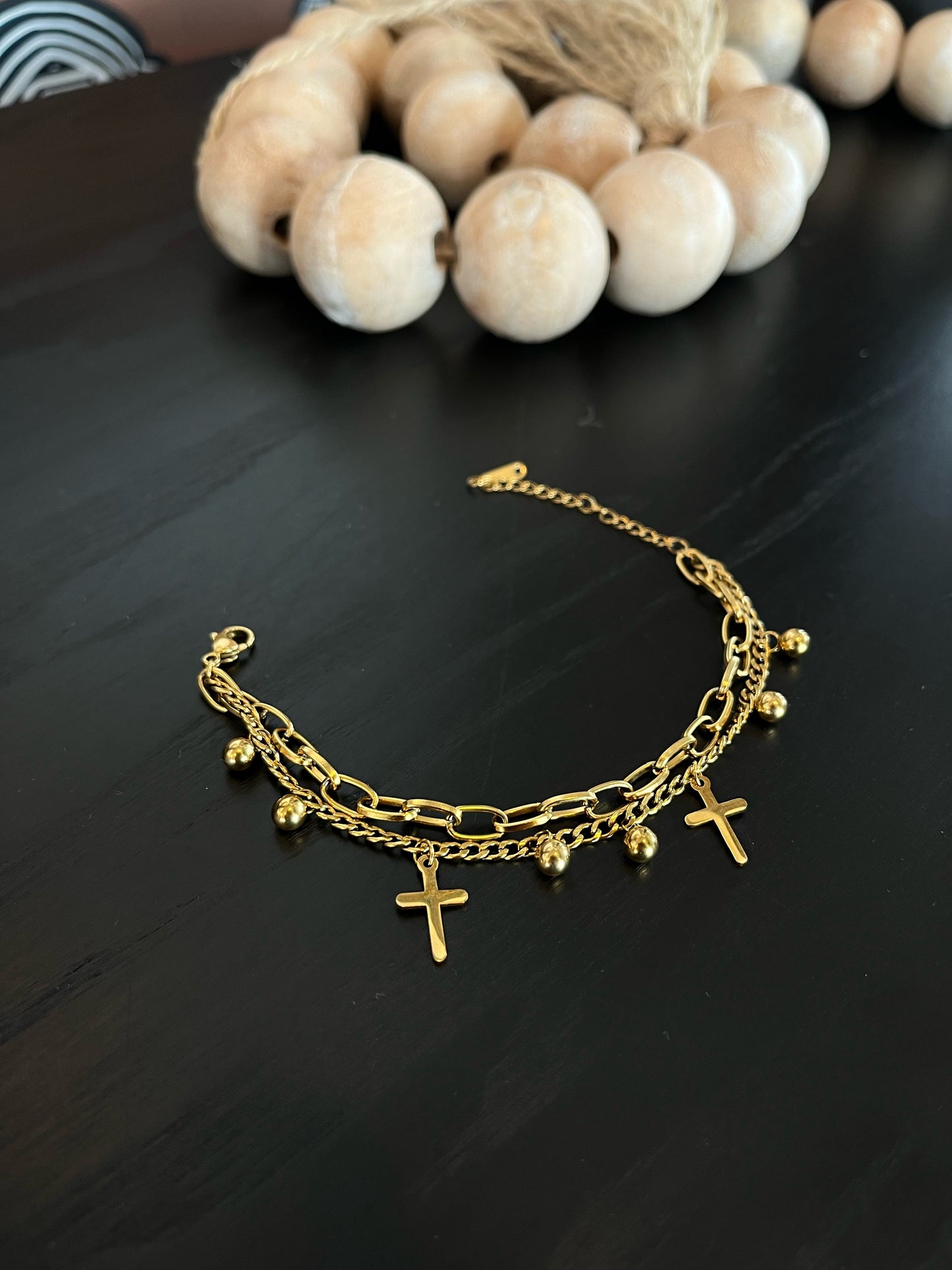 Cross Bead Charm Bracelet