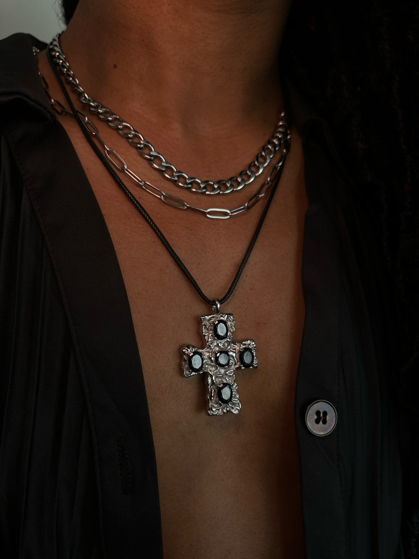 Silver Melted Cross Necklace