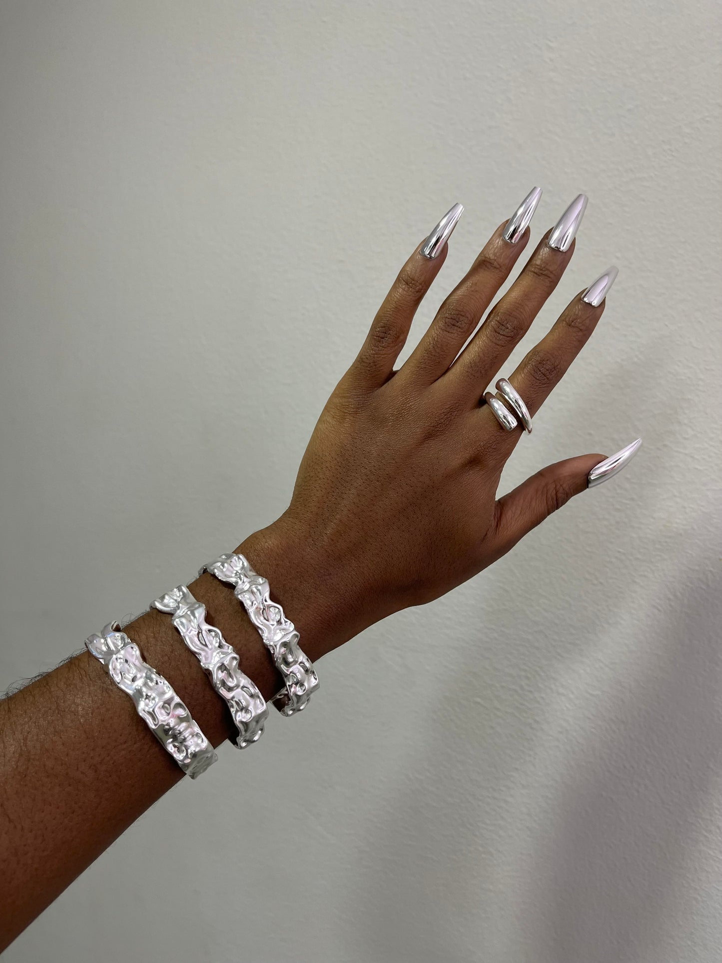 Silver Crumpled Bracelet Cuff