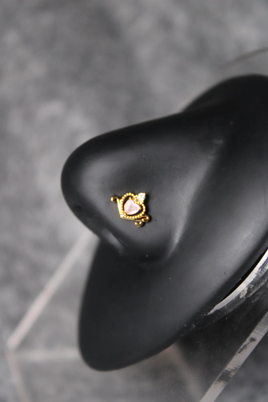 Pink Empress Heart Nose Ring (Gold)