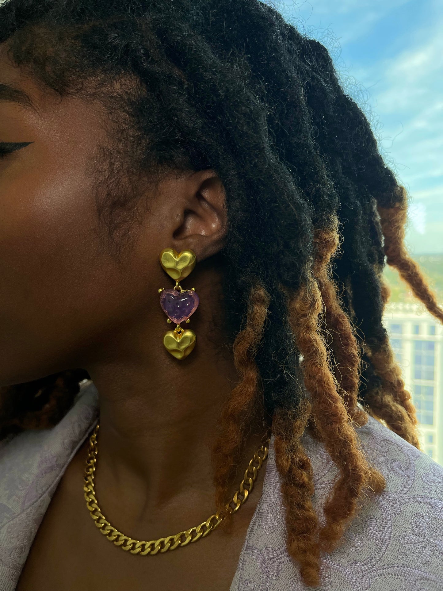 Purple Vintage Heart Earrings