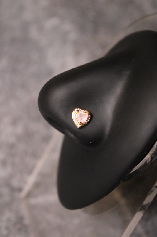 Pink Heart Nose Ring (Gold)