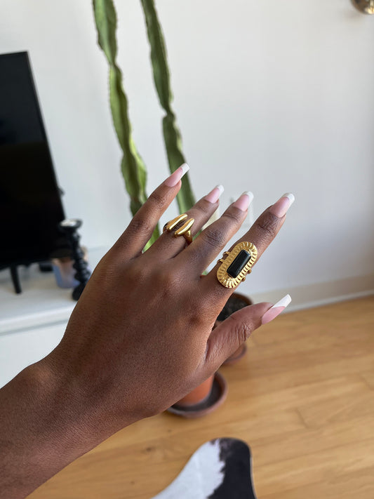 Gold Black Stone Ring