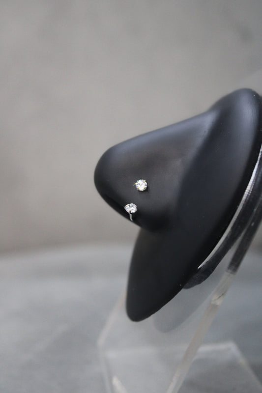 Double Gem Horseshoe Nose Ring (Silver)