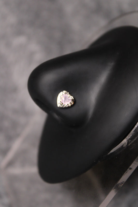 Pink Heart Nose Ring (Silver)