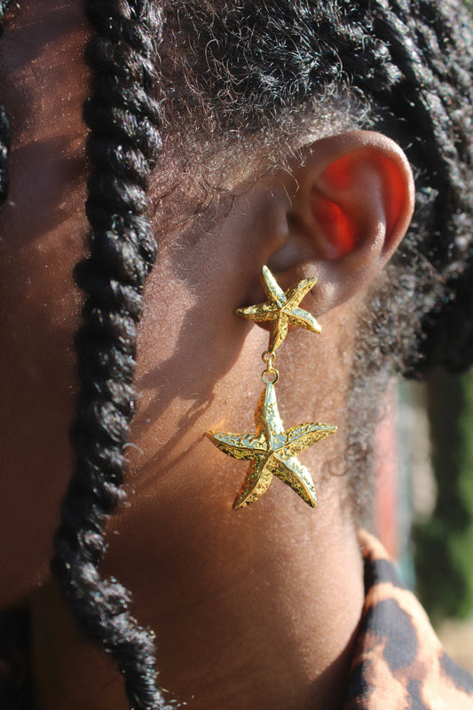 Gold Dangle Starfish Earrings