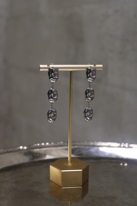 Silver Hammered Bean Drop Earrings