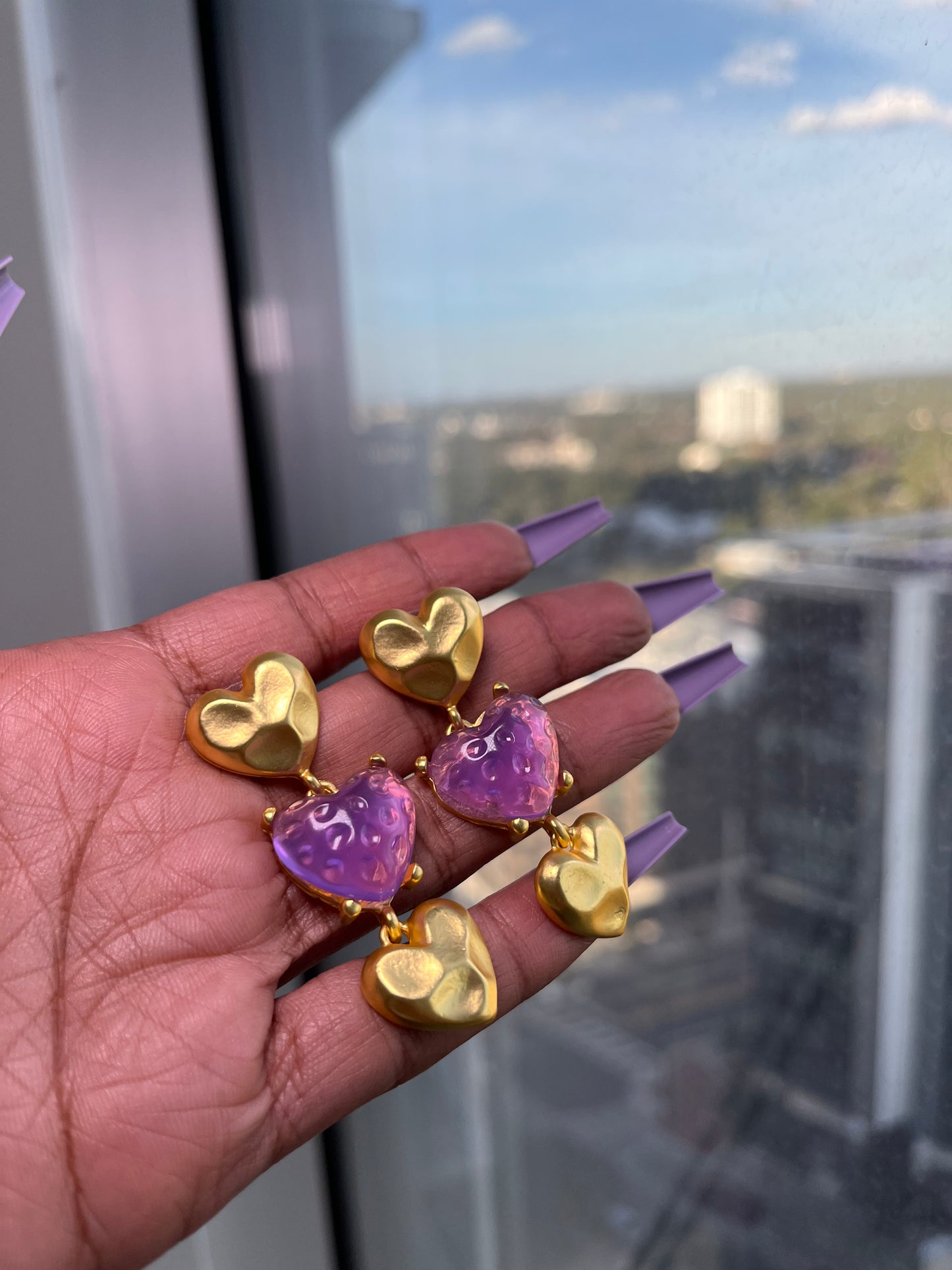 Purple Vintage Heart Earrings