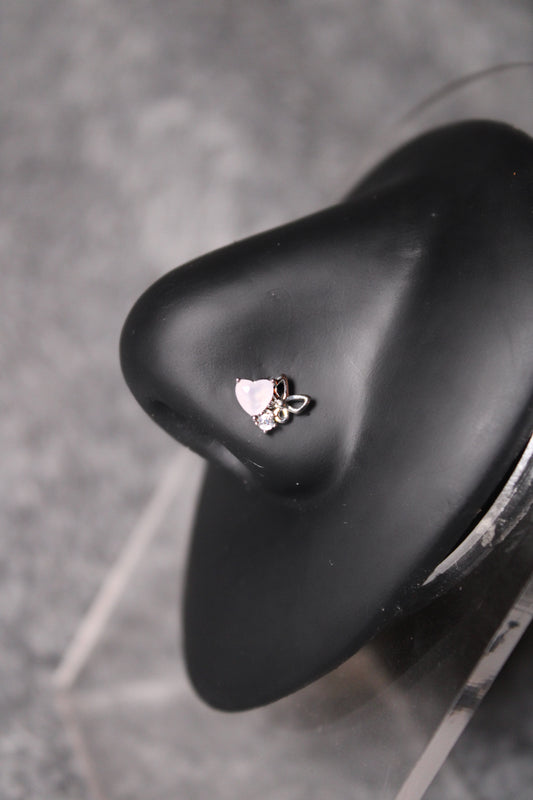 Pink Butterfly Love Nose Ring (Silver)
