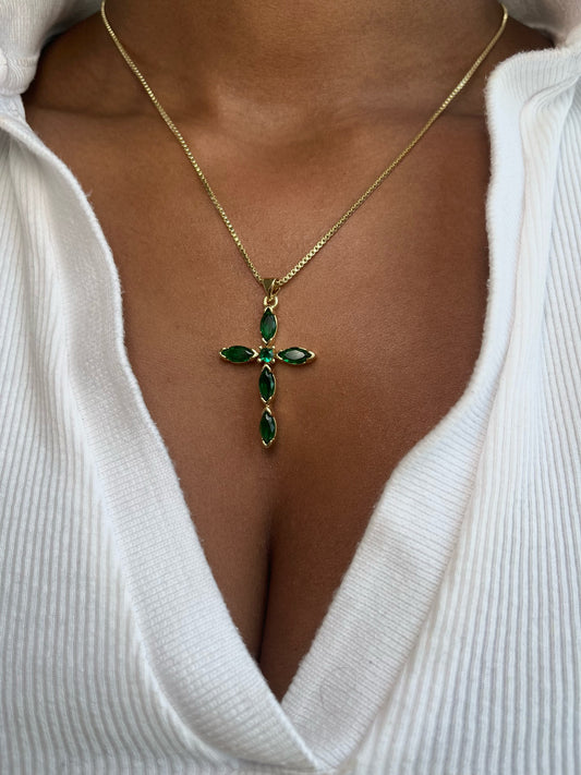 Dainty Green Cross Necklace