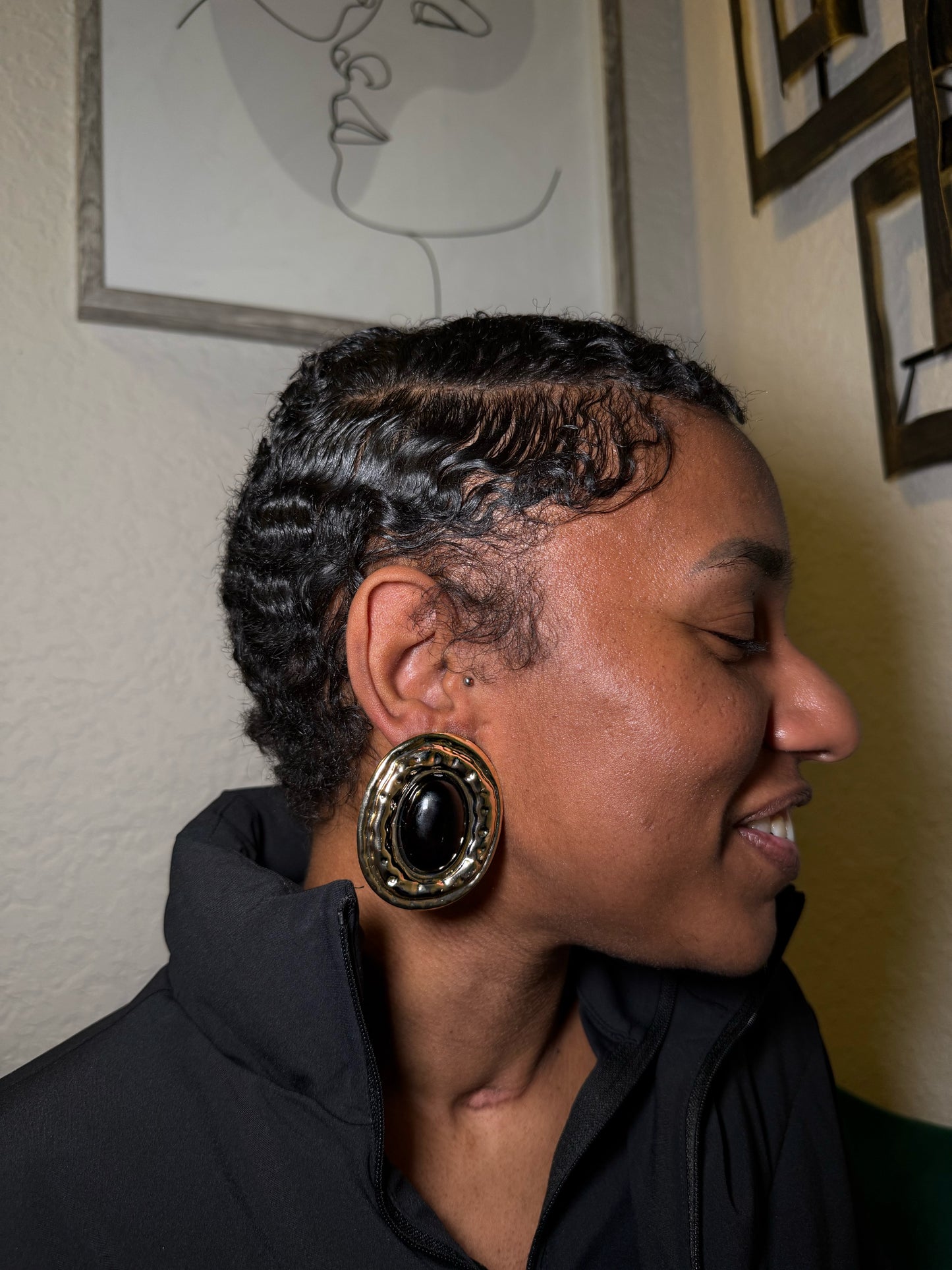 Black Oval Cut Earrings