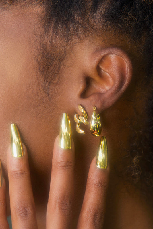 Gold Half Link Earrings